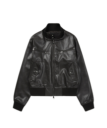 AAKAM | High-Neck Leather Jacket (Brown)(ライダースジャケット)