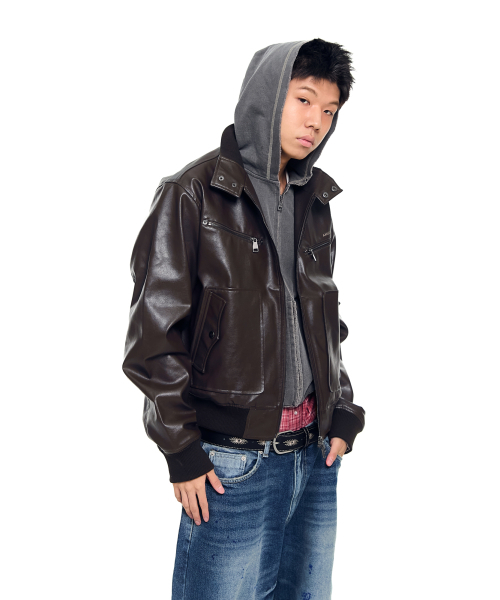 AAKAM（アーカム）の「High-Neck Leather Jacket (Brown)（ライダースジャケット・レディース・その他・1/2）」の9枚目の写真