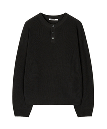 EXCONTAINER（エックスコンテナ）の「リブドラウンドヘンリーネックニット（ブラック）（ニット/セーター）」