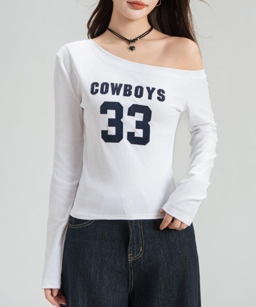 lilful（リルフル）の「【26年春夏新作】 ナンバリングロゴプリントスリムフィットワンショルダー（Tシャツ/カットソー・レディース・ブラック/グレー/ホワイト/チャコール・S/M）」の6枚目の写真
