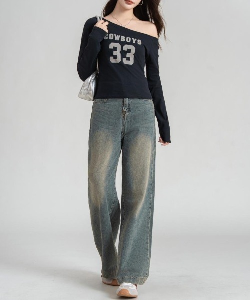 lilful（リルフル）の「【26年春夏新作】 ナンバリングロゴプリントスリムフィットワンショルダー（Tシャツ/カットソー・レディース・ブラック/グレー/ホワイト/チャコール・S/M）」の16枚目の写真
