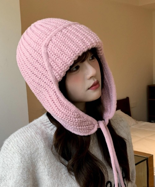 TONE SELECT GOODS(トーンセレクトグッズ)の「pur chouchou/耳当てつき ニット帽 P4529(ニットキャップ/ビーニー・レディース・ピンク/ブラウン/ブラック・FREE)」の1枚目の写真