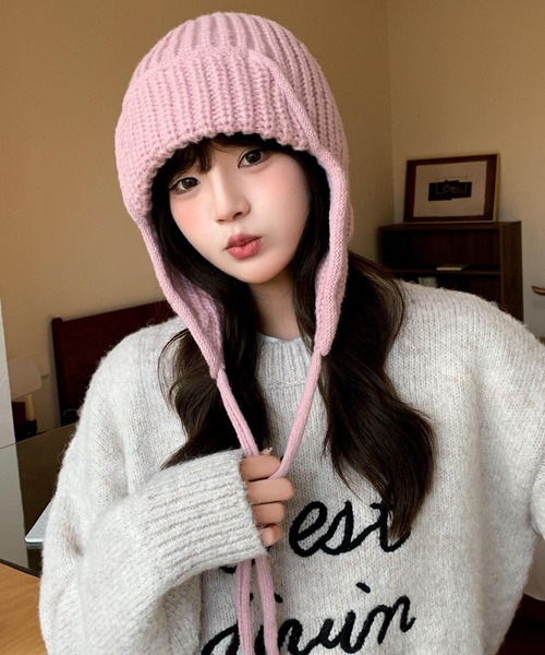 TONE SELECT GOODS(トーンセレクトグッズ)の「pur chouchou/耳当てつき ニット帽 P4529(ニットキャップ/ビーニー・レディース・ピンク/ブラウン/ブラック・FREE)」の5枚目の写真
