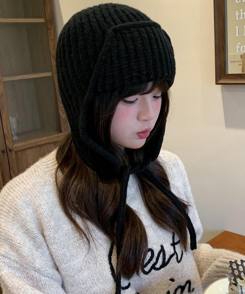 TONE SELECT GOODS(トーンセレクトグッズ)の「pur chouchou/耳当てつき ニット帽 P4529(ニットキャップ/ビーニー・レディース・ピンク/ブラウン/ブラック・FREE)」の6枚目の写真
