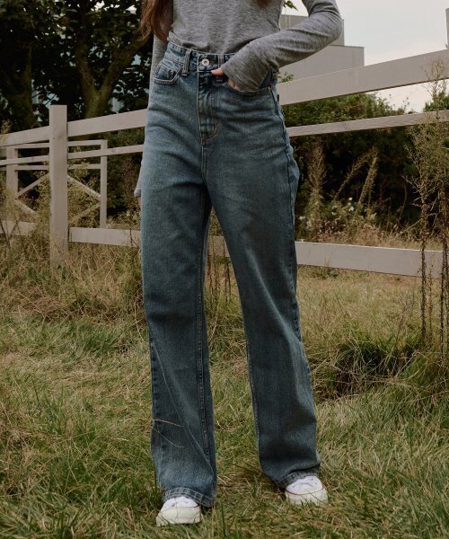 ADAUL(アダウル)の「ストレートフィットワイドデニムパンツ - 中青(デニムパンツ・レディース・その他・LARGE)」の1枚目の写真