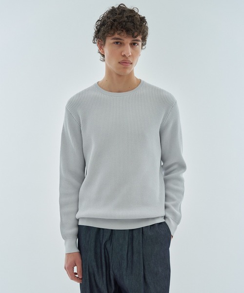 ESTNATION(エストネーション)の「ESTNATION / スビンコットン ワッフルニット(ニット/セーター・メンズ・ライトグレー/ホワイト/ネイビー/ブラック・X-LARGE/LARGE)」の3枚目の写真