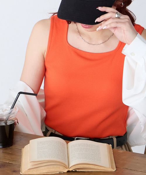 BONLECILL(ボンルシール)の「カップ付きスクエアネックタンクトップ(タンクトップ・レディース・モカ/ミント/オレンジ/ブラウン/レッド/ピンク/アイボリー/ブラック/チャコールグレー/ブルー・S/M/L/LL)」の10枚目の写真