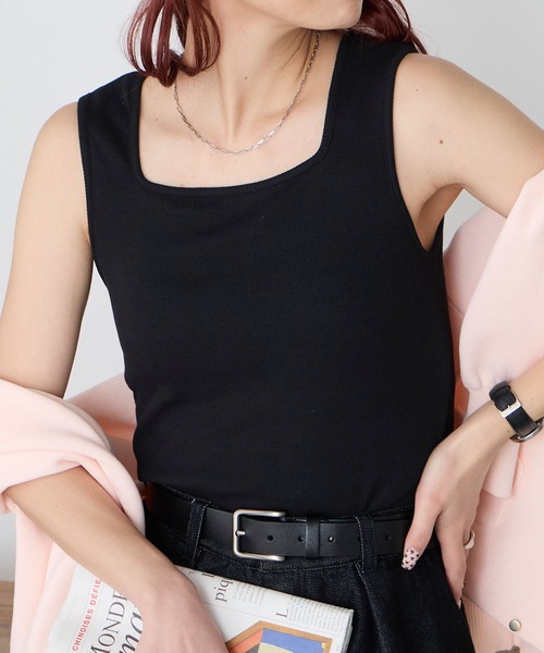 BONLECILL(ボンルシール)の「カップ付きスクエアネックタンクトップ(タンクトップ・レディース・モカ/ミント/オレンジ/ブラウン/レッド/ピンク/アイボリー/ブラック/チャコールグレー/ブルー・S/M/L/LL)」の2枚目の写真