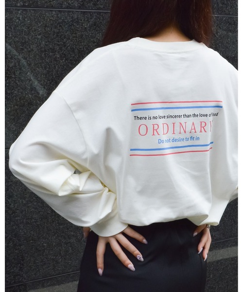 spiritoso(スピリトーゾ)の「ORDINARYプリントロングTシャツ(Tシャツ/カットソー・レディース・サックスブルー/オリーブ/オフホワイト・FREE)」の1枚目の写真