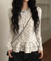SallyLunn（サリーラン）の「ドット×フリルデザイントップス（Tシャツ/カットソー）」