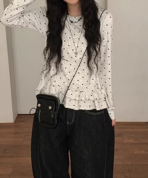 SallyLunn(サリーラン)の「ドット×フリルデザイントップス(Tシャツ/カットソー・レディース・ホワイト・LARGE/SMALL/MEDIUM)」の7枚目の写真