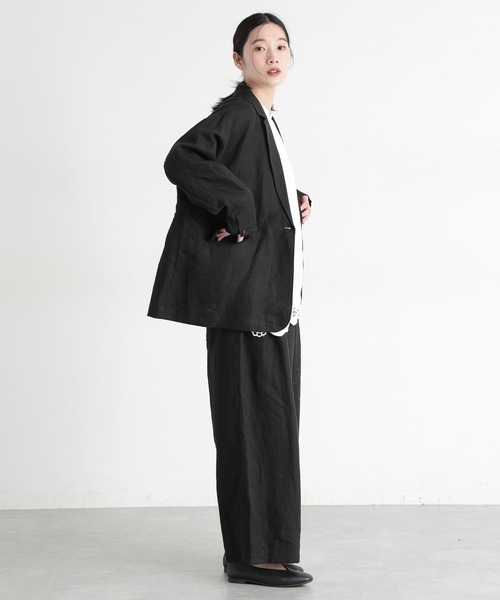 studio CLIP（スタディオクリップ）の「《natural by clip》フレンチリネンジャケット×パンツ[プチサイズあり]（スーツセット・レディース・ブラック/ベージュ・FREE/PF）」の7枚目の写真