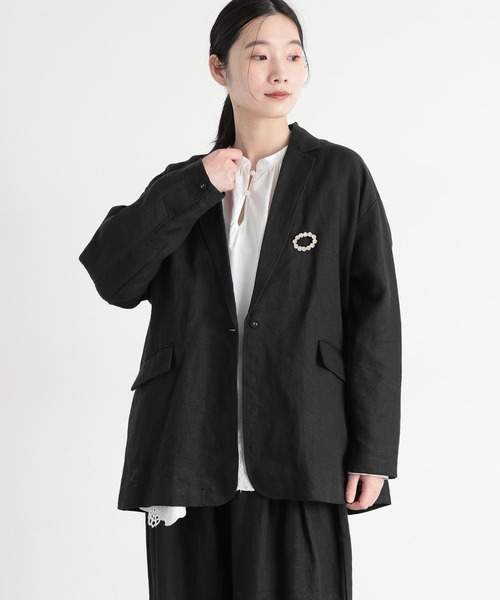 studio CLIP（スタディオクリップ）の「《natural by clip》フレンチリネンジャケット×パンツ[プチサイズあり]（スーツセット・レディース・ブラック/ベージュ・FREE/PF）」の8枚目の写真