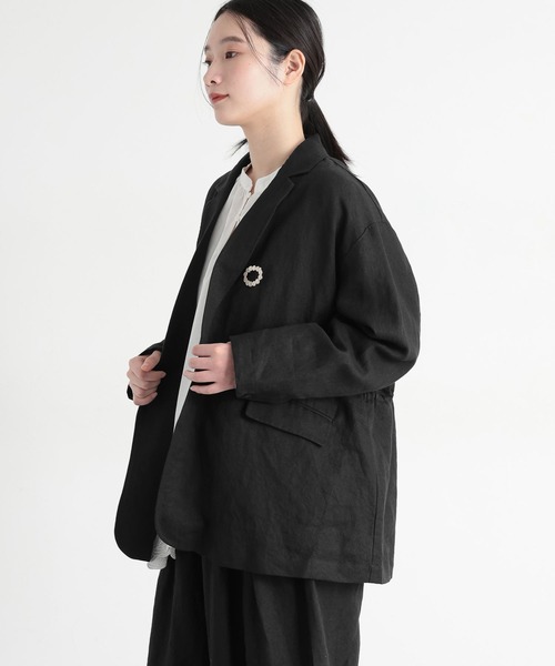 studio CLIP（スタディオクリップ）の「《natural by clip》フレンチリネンジャケット×パンツ[プチサイズあり]（スーツセット・レディース・ブラック/ベージュ・FREE/PF）」の9枚目の写真