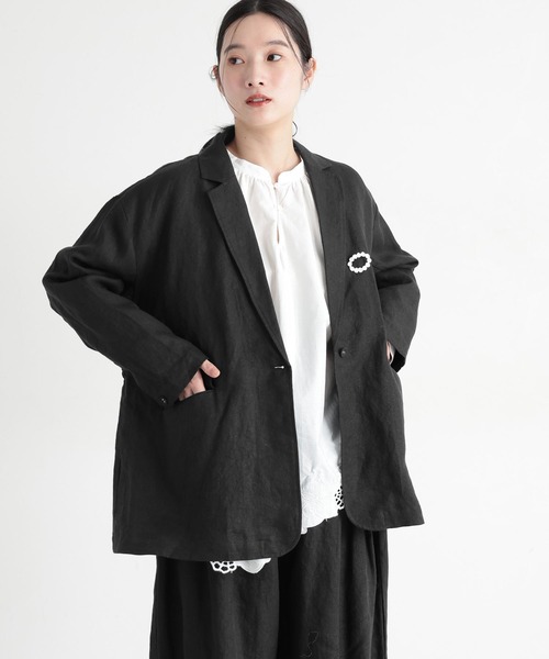 studio CLIP（スタディオクリップ）の「《natural by clip》フレンチリネンジャケット×パンツ[プチサイズあり]（スーツセット・レディース・ブラック/ベージュ・FREE/PF）」の11枚目の写真