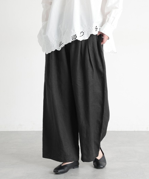 studio CLIP（スタディオクリップ）の「《natural by clip》フレンチリネンジャケット×パンツ[プチサイズあり]（スーツセット・レディース・ブラック/ベージュ・FREE/PF）」の12枚目の写真