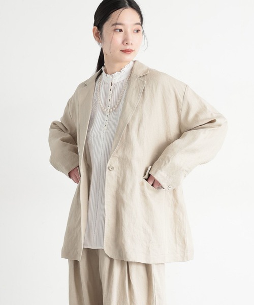 studio CLIP（スタディオクリップ）の「《natural by clip》フレンチリネンジャケット×パンツ[プチサイズあり]（スーツセット・レディース・ブラック/ベージュ・FREE/PF）」の21枚目の写真