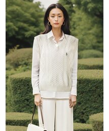 フィッシャーマンニットベストベージュ
