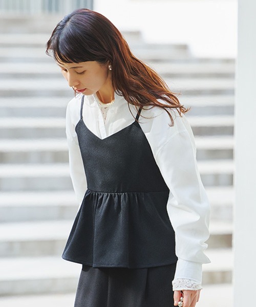 studio CLIP（スタディオクリップ）の「【WEB限定】アイロンいらずキャミソール[プラスサイズあり]《オケージョン2026SS》（キャミソール・レディース・ネイビー/ベージュ系その他/ブラック・FREE/ﾌﾘｰ(L)）」の2枚目の写真