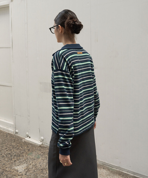 320SHOWROOM(320ショールーム)の「Stripe Open collar Rugby Shirt Navy(ポロシャツ・レディース・その他・FREE)」の2枚目の写真