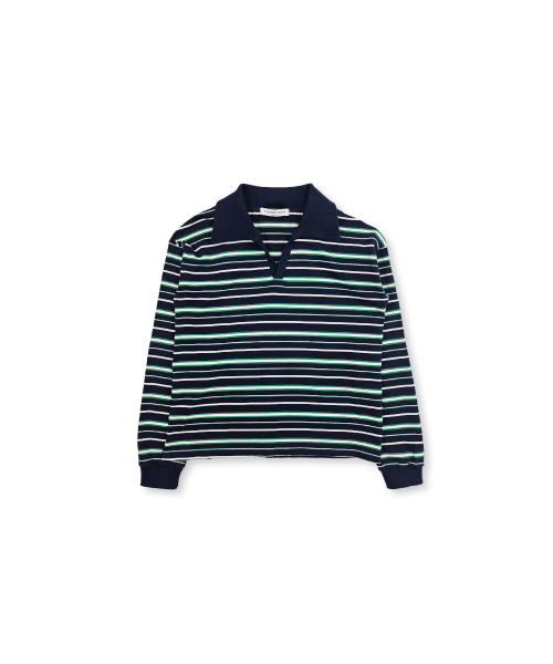 320SHOWROOM(320ショールーム)の「Stripe Open collar Rugby Shirt Navy(ポロシャツ・レディース・その他・FREE)」の4枚目の写真
