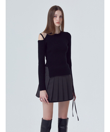 Cut-Out Strap Knit Top, Black