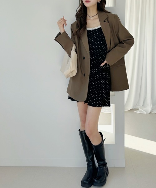 Ada.（エイダ）の「2way 裾フリルデザイン ドット キャミソール　チュニック（チュニック・レディース・オフホワイト/ブラック/チャコール・FREE）」の15枚目の写真