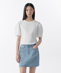 ウィメンズシルケットパフスリーブTシャツ[ホワイト]