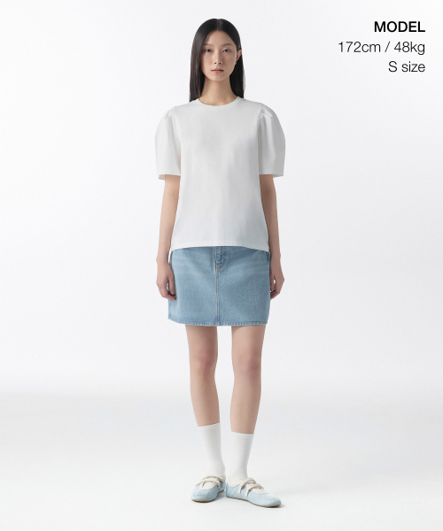 MUSINSA STANDARD WOMAN（ムシンサスタンダードウーマン）の「ウィメンズシルケットパフスリーブTシャツ[ホワイト]（Tシャツ/カットソー・レディース・その他・SMALL/MEDIUM/LARGE/X-SMALL）」の2枚目の写真