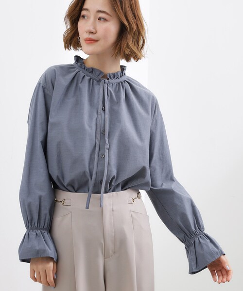grove（グローブ）の「フリルカラーリボンブラウス（シャツ/ブラウス・レディース・ネイビー/ライトブルー/ベージュ系その他6/ブルー系2・03/02/04/05/01）」の3枚目の写真