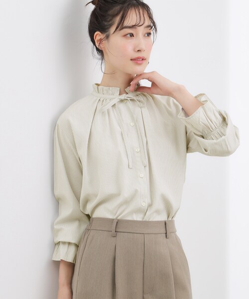 grove（グローブ）の「フリルカラーリボンブラウス（シャツ/ブラウス・レディース・ネイビー/ライトブルー/ベージュ系その他6/ブルー系2・03/02/04/05/01）」の2枚目の写真