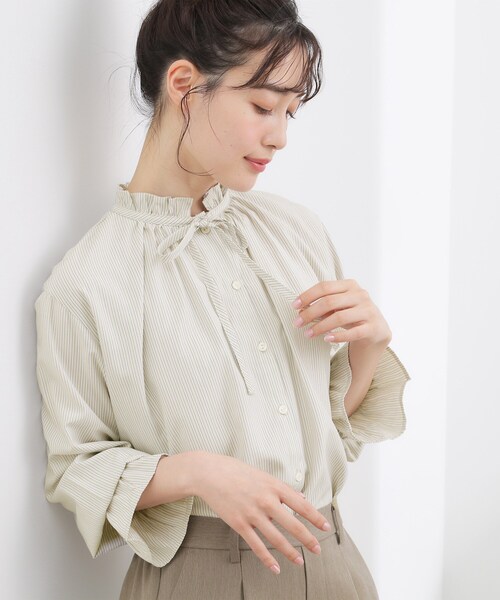 grove（グローブ）の「フリルカラーリボンブラウス（シャツ/ブラウス・レディース・ネイビー/ライトブルー/ベージュ系その他6/ブルー系2・03/02/04/05/01）」の18枚目の写真