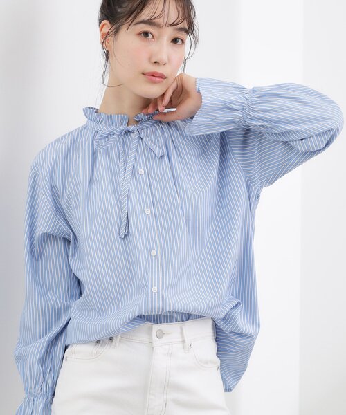 grove（グローブ）の「フリルカラーリボンブラウス（シャツ/ブラウス・レディース・ネイビー/ライトブルー/ベージュ系その他6/ブルー系2・03/02/04/05/01）」の22枚目の写真
