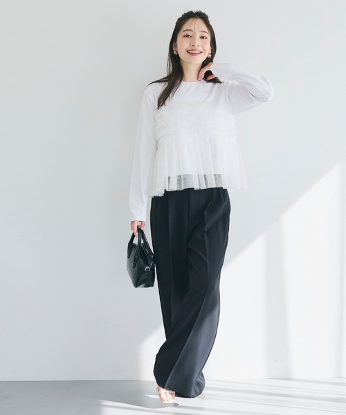 coca(coca)(コカ)の「シルキータッチチュールドッキング長袖Tシャツ(Tシャツ/カットソー・レディース・ホワイト/ブラック・L/M/S)」の4枚目の写真