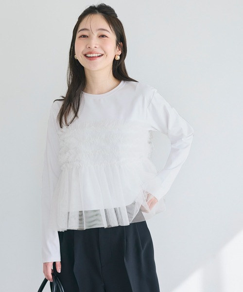 coca(coca)(コカ)の「シルキータッチチュールドッキング長袖Tシャツ(Tシャツ/カットソー・レディース・ホワイト/ブラック・L/M/S)」の5枚目の写真