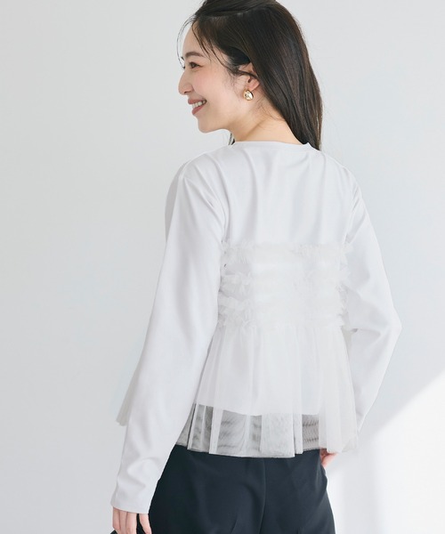 coca(coca)(コカ)の「シルキータッチチュールドッキング長袖Tシャツ(Tシャツ/カットソー・レディース・ホワイト/ブラック・L/M/S)」の7枚目の写真