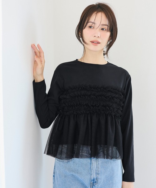 coca(coca)(コカ)の「シルキータッチチュールドッキング長袖Tシャツ(Tシャツ/カットソー・レディース・ホワイト/ブラック・L/M/S)」の10枚目の写真
