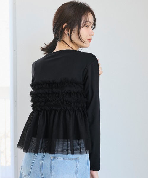 coca(coca)(コカ)の「シルキータッチチュールドッキング長袖Tシャツ(Tシャツ/カットソー・レディース・ホワイト/ブラック・L/M/S)」の11枚目の写真