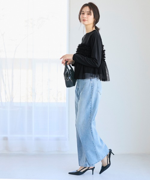 coca(coca)(コカ)の「シルキータッチチュールドッキング長袖Tシャツ(Tシャツ/カットソー・レディース・ホワイト/ブラック・L/M/S)」の12枚目の写真