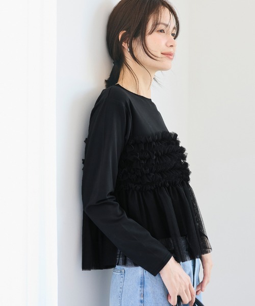 coca(coca)(コカ)の「シルキータッチチュールドッキング長袖Tシャツ(Tシャツ/カットソー・レディース・ホワイト/ブラック・L/M/S)」の14枚目の写真