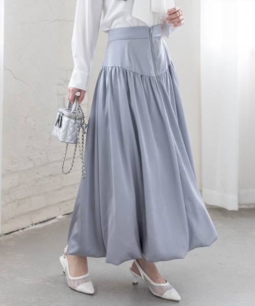 CLEAR BASIC（クリアベーシック）の「フロントジップサテンバルーンスカート［大人 カジュアル フェミニン 着回し力抜群］≪新作≫（スカート・レディース・オフホワイト/グレー/ブラック・F）」の3枚目の写真