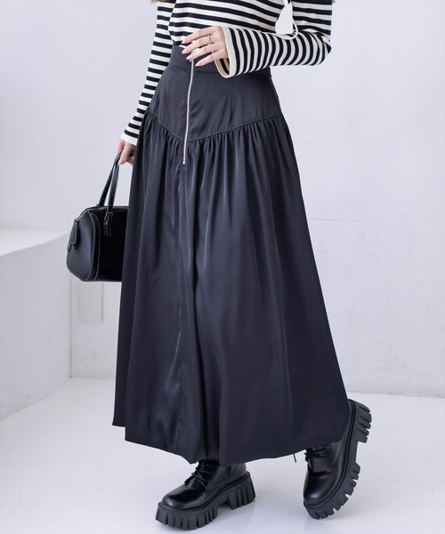 CLEAR BASIC（クリアベーシック）の「フロントジップサテンバルーンスカート［大人 カジュアル フェミニン 着回し力抜群］≪新作≫（スカート・レディース・オフホワイト/グレー/ブラック・F）」の2枚目の写真