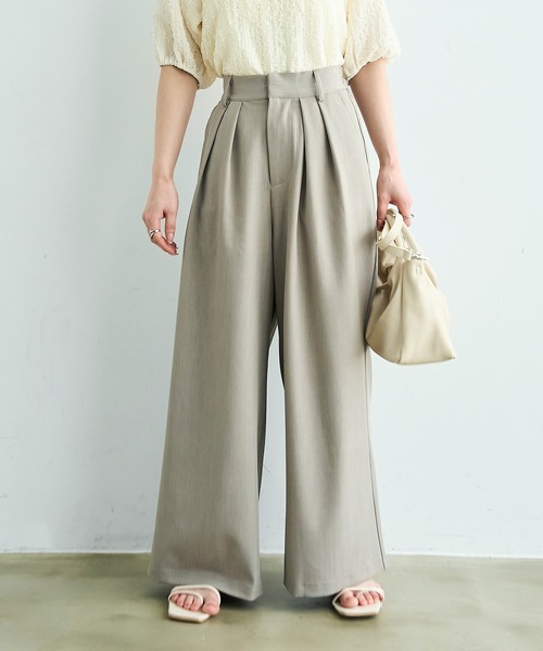 mil(ミル)の「ワイドシルエット ダブルタックパンツ【586132】(スラックス・レディース・ブラック/チャコールグレー/ライトグリーン/モカ・FREE/S-Short/S-Regular/M-Short/M-Regular)」の3枚目の写真
