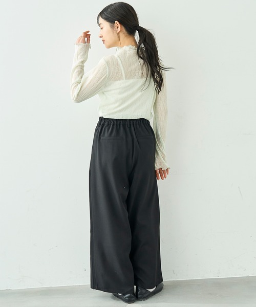 mil(ミル)の「ワイドシルエット ダブルタックパンツ【586132】(スラックス・レディース・ブラック/チャコールグレー/ライトグリーン/モカ・FREE/S-Short/S-Regular/M-Short/M-Regular)」の6枚目の写真