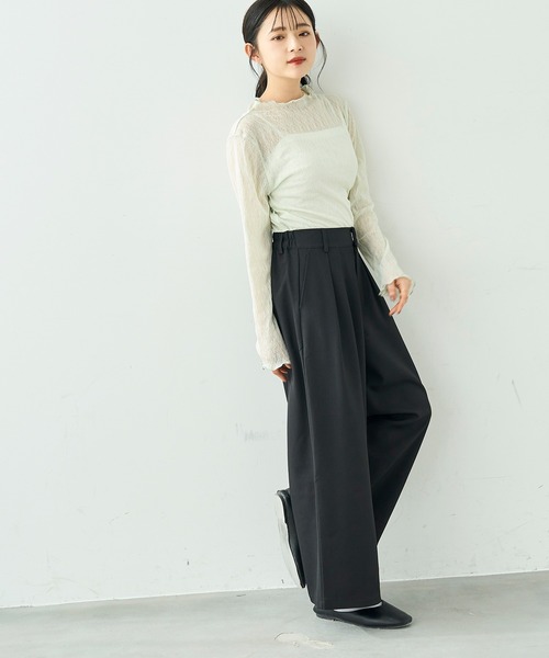 mil(ミル)の「ワイドシルエット ダブルタックパンツ【586132】(スラックス・レディース・ブラック/チャコールグレー/ライトグリーン/モカ・FREE/S-Short/S-Regular/M-Short/M-Regular)」の7枚目の写真