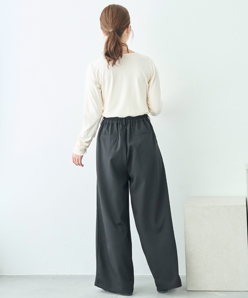 mil(ミル)の「ワイドシルエット ダブルタックパンツ【586132】(スラックス・レディース・ブラック/チャコールグレー/ライトグリーン/モカ・FREE/S-Short/S-Regular/M-Short/M-Regular)」の11枚目の写真
