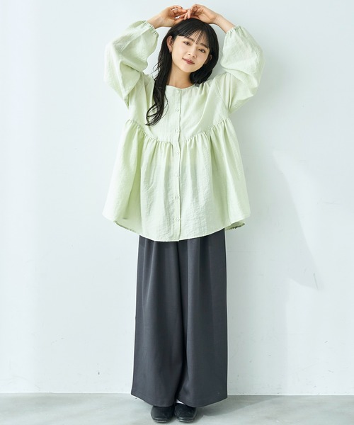 mil(ミル)の「ワイドシルエット ダブルタックパンツ【586132】(スラックス・レディース・ブラック/チャコールグレー/ライトグリーン/モカ・FREE/S-Short/S-Regular/M-Short/M-Regular)」の12枚目の写真