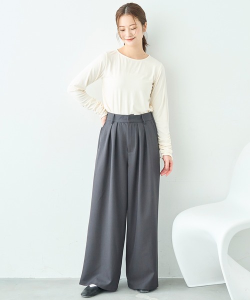 mil(ミル)の「ワイドシルエット ダブルタックパンツ【586132】(スラックス・レディース・ブラック/チャコールグレー/ライトグリーン/モカ・FREE/S-Short/S-Regular/M-Short/M-Regular)」の16枚目の写真