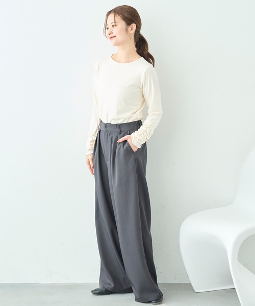 mil(ミル)の「ワイドシルエット ダブルタックパンツ【586132】(スラックス・レディース・ブラック/チャコールグレー/ライトグリーン/モカ・FREE/S-Short/S-Regular/M-Short/M-Regular)」の17枚目の写真