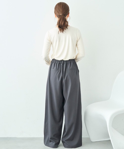 mil(ミル)の「ワイドシルエット ダブルタックパンツ【586132】(スラックス・レディース・ブラック/チャコールグレー/ライトグリーン/モカ・FREE/S-Short/S-Regular/M-Short/M-Regular)」の18枚目の写真